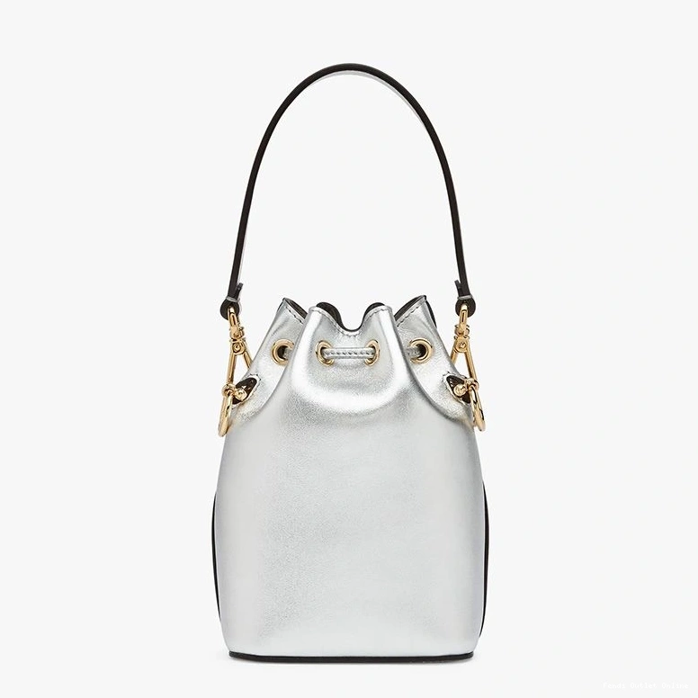 Affordable Silver Fendi In ROMA Logo Tresor Bag Leather Mini Mon Bucket Calf 0810